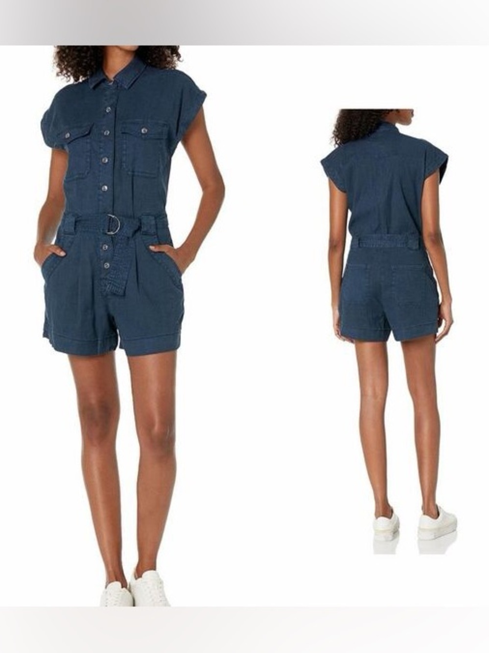 New Current/Elliott $284 Lynwood Slate blue Linen Blend Romper sz M